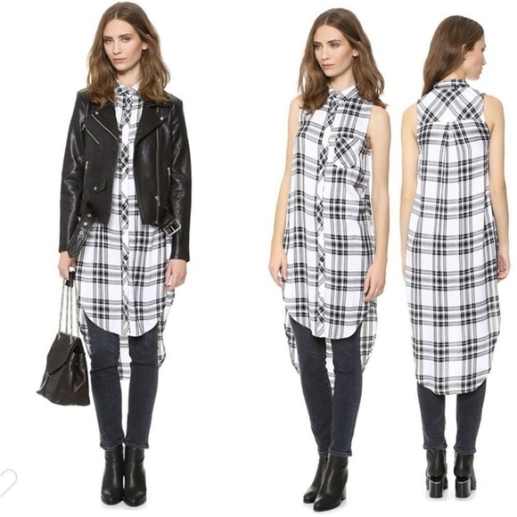 Rails Jordyn Long Button Down Plaid Tunic Black White High Low Size Medium - Picture 9 of 9